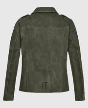 Women's Olive Green Suede Moto Leather Jacket