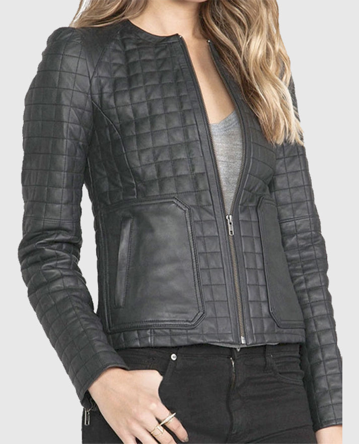 Women's Quilted Black Leather Jacket