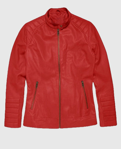 Women's Red Cafe Racer Leather Jacket