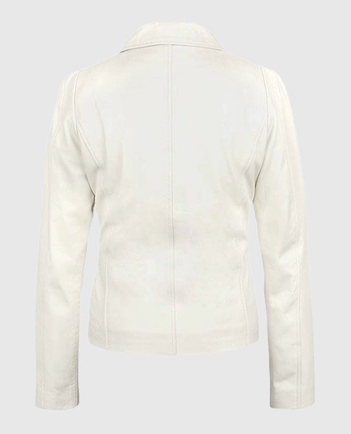 Women's  Shirt-Style Off-White Leather Jacket