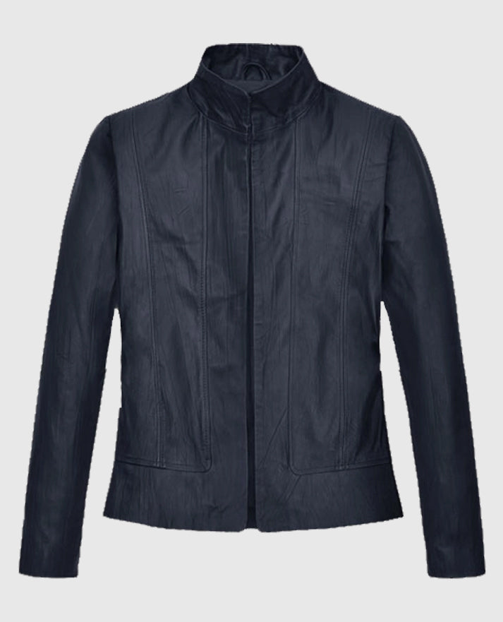 Women's Stand-Up Collar Black Leather Jacket