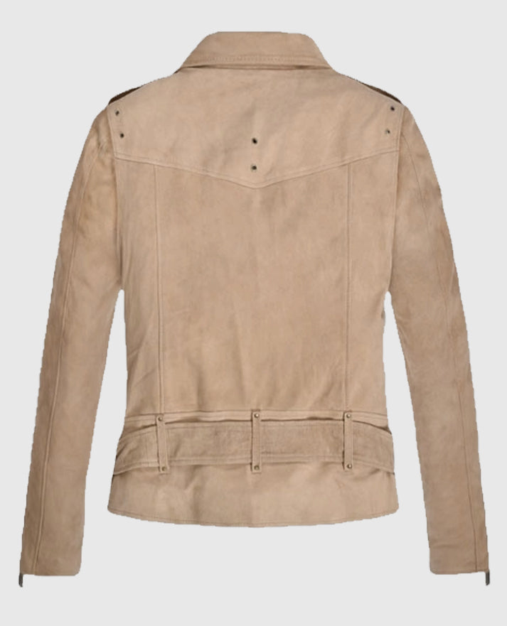 Women's Suede Biker Beige Leather Jacket