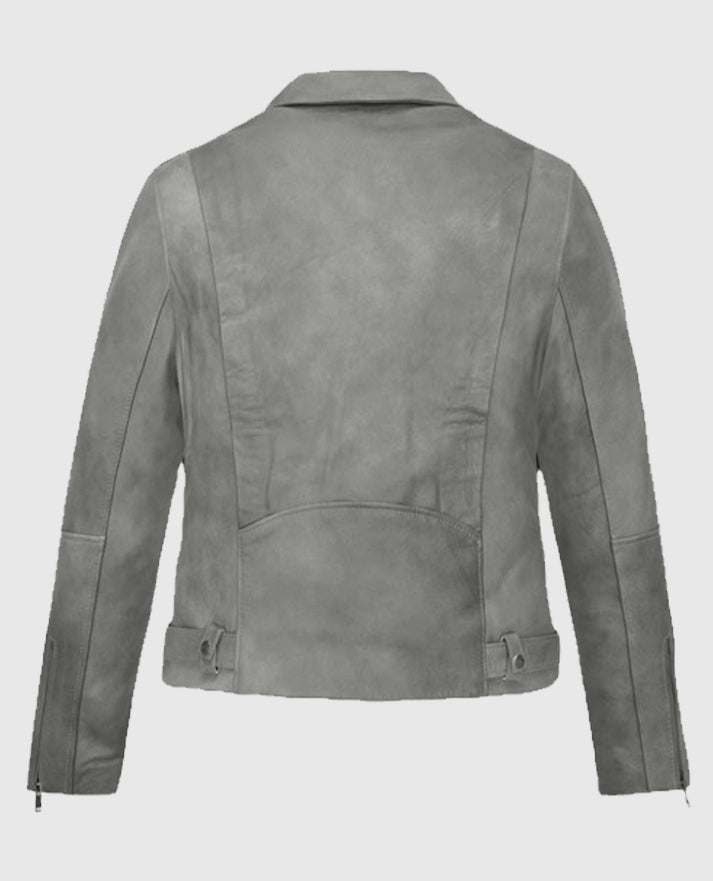 Women's Suede Biker Gray Leather Jacket