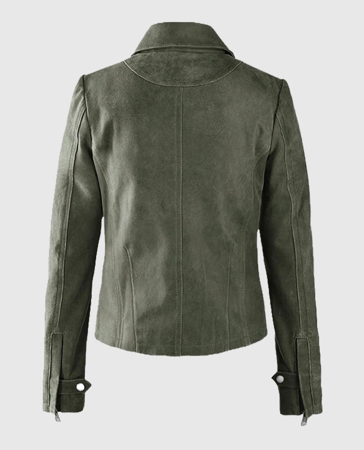Women's Vintage Olive Green Suede Leather Jacket