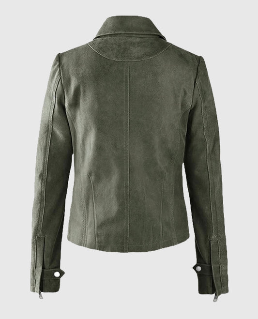 Women's Vintage Olive Green Suede Leather Jacket