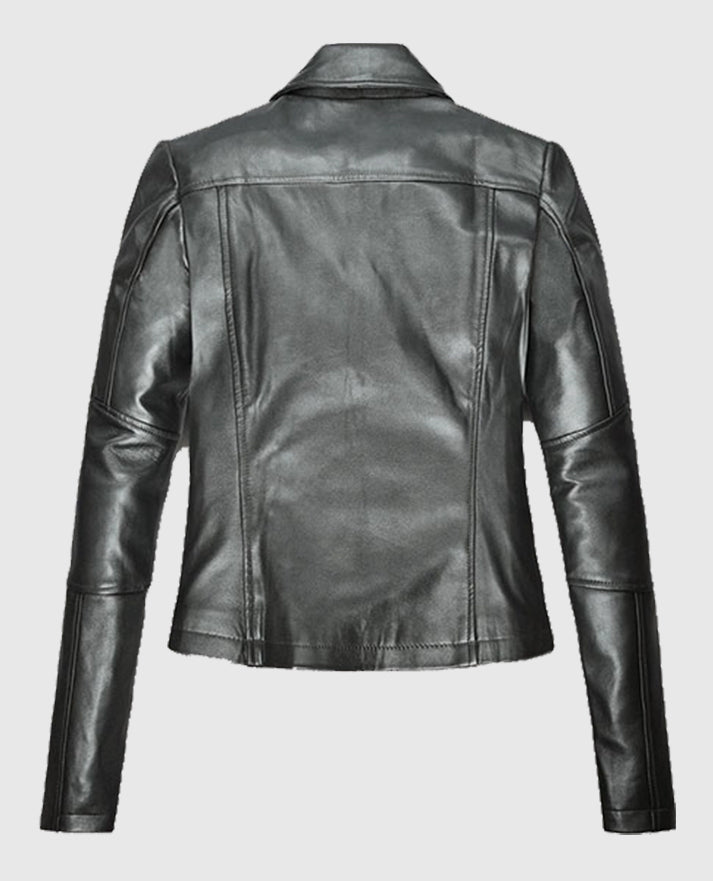 Womens Stylish Metallic Gray Biker Leather Jacket