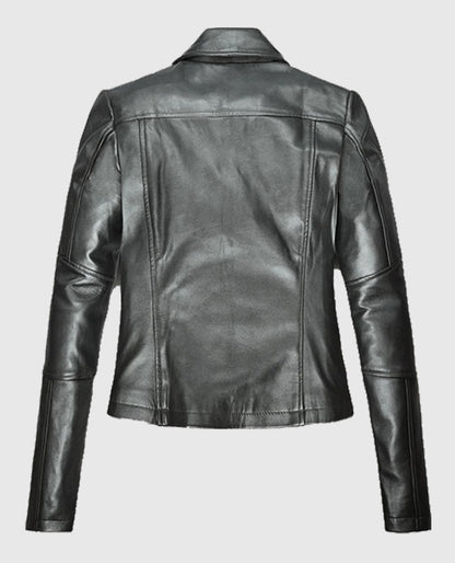 Womens Stylish Metallic Gray Biker Leather Jacket