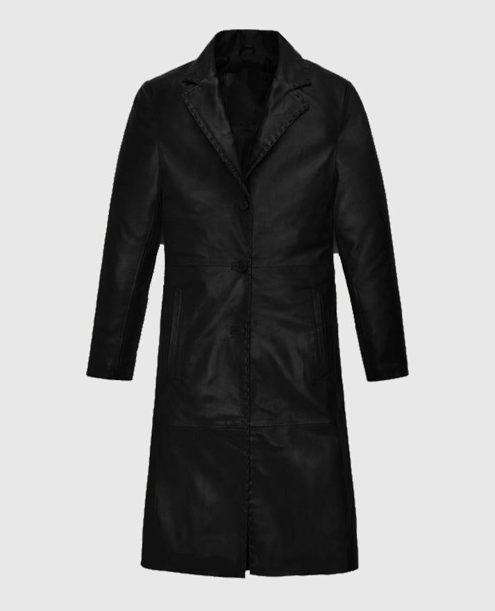 Zoe Kravitz Black Leather Long Coat